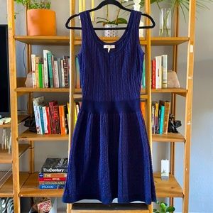 Sandro Navy/Purple Fit & Flare Knit Dress